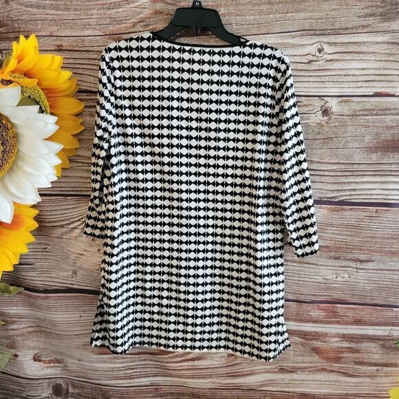 J.Crew mid Sleeve Women's Top black/white large pre-owned - Picture 2 of 6